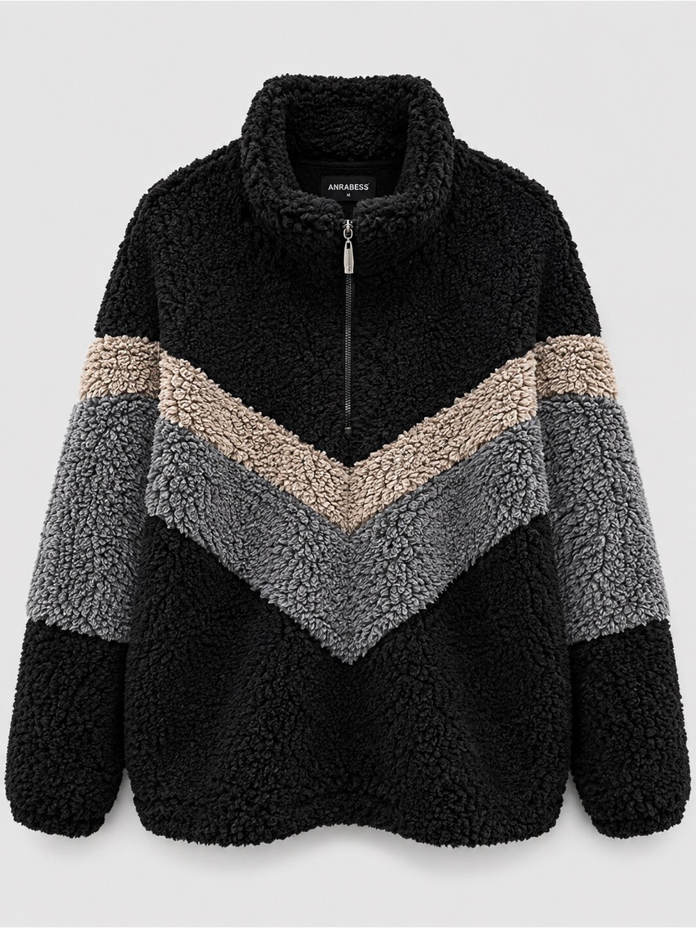 ANRABESS Sherpa Fleece Colorblock Quarter Zip Pullover M